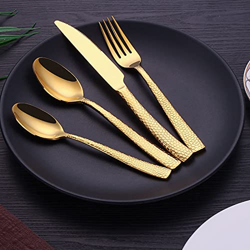 Ensemble de couverts en argenterie, 16 pièces, portables acier inoxydable, ensemble complet vaisselle salle à manger, ensembles gadgets cuisine, fourchettes dîner, couteaux, cuillères, dorées