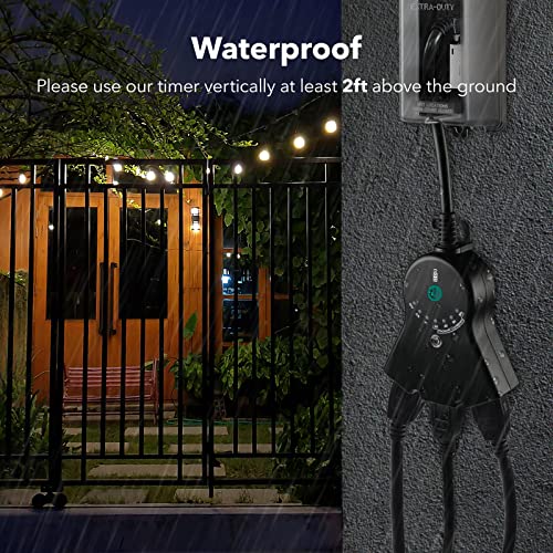 Bn-Link Outdoor 24-Hour Water Resistant Photoelectric Countdown Timer Photocell Light Sensor (2, 4, 6 Or 8 Hours Countdown Mode) 3 Grounded Outlets Remote Control (100 Ft Range) For Home And Garden #TOP4