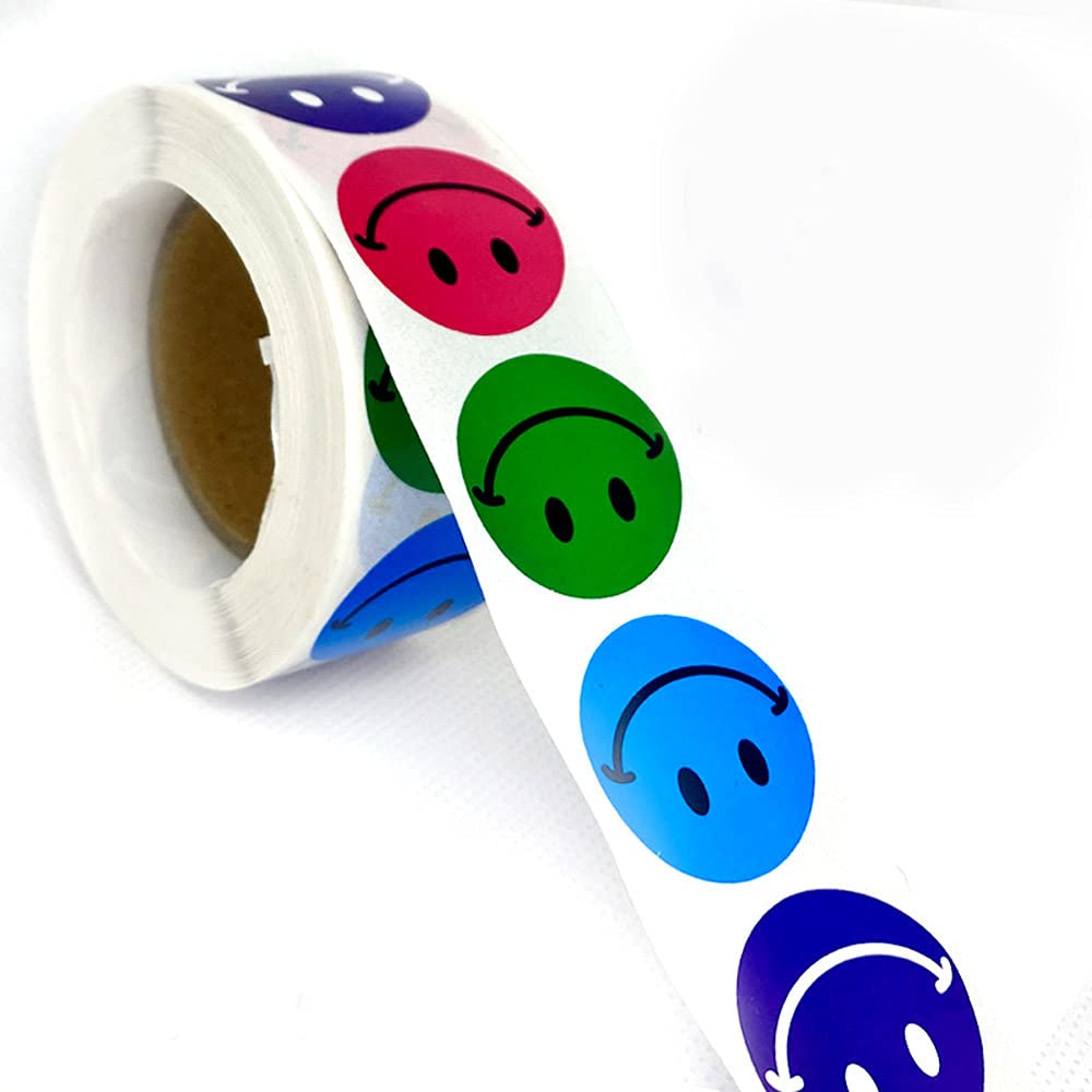 Premify 500PCS Emoji Face Stickers Roll, Paste This Smiling Smiley Face Stickers on Gifts, Used for Kids Gift, DIY Toys, Decoration, Notes Card, Pantry Round Paper, Smile Sticker, Party Reward Labels