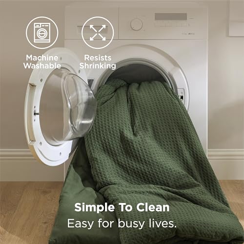 Image of Bedsure Waffle Comforter Set Queen, Soft and Breathable Dark Green Bedding Comforter Set, 3 Pieces, 1 Waffle Weave Comforter (90 inchx90 inch) and 2 Pillowcases (20 inchx26 inch)