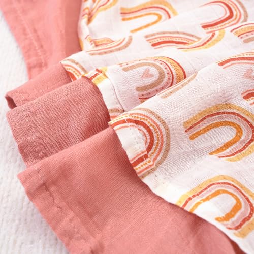 Image of Muslin Swaddle Blankets for Newborns,2 Pack Baby Boys Girls Receiving Blankets Large 43X47 Inches Muslin Burp Cloths,Breathable Soft Swaddle Wrap Baby Essentials(Rainbow)