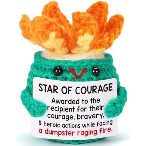 WEYON Emotional Supporting Dumpster Fire - Positive Crochet Plush Desk Accessory for Brave Coworkers, Funny Heroic Office Decor, for Colleagues, Boss, Courageous Award for Everyday Heroes Cover