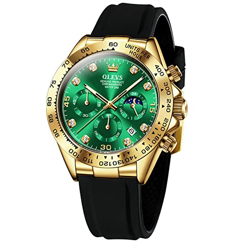 Image of OLEVS Men's Watches Chronograph Multifunction Sport Silicone Luxury Diamond Moon Phase Quartz Male Watch Waterproof Wrist Watch