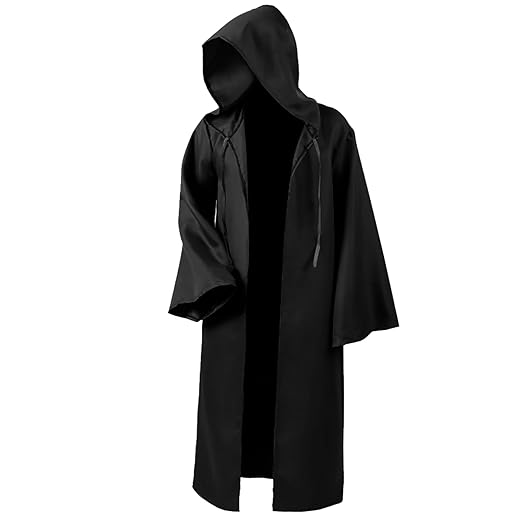 Túnica masculina com capuz manto cavaleiro fantasia legal cosplay fantasia de Halloween túnica com capuz roupão cosplay capas, Preto, Adult-Large