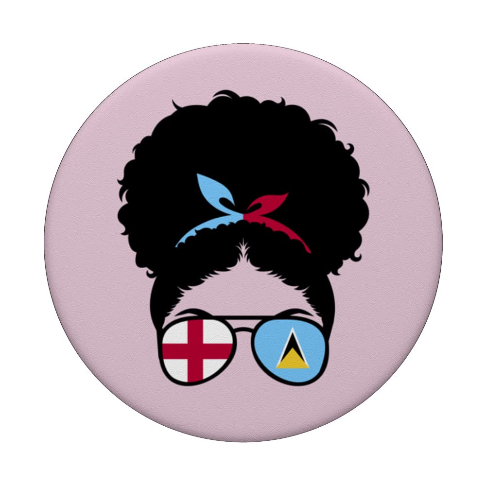 England and St Lucia Mix Afro Hair Half English half Lucian PopSockets Swappable PopGrip, Black - Image 3