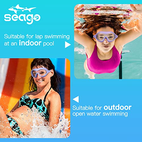 Image of Seago Swim Goggles Adult Youth Anti-Fog Wide Clear View Pool Goggles