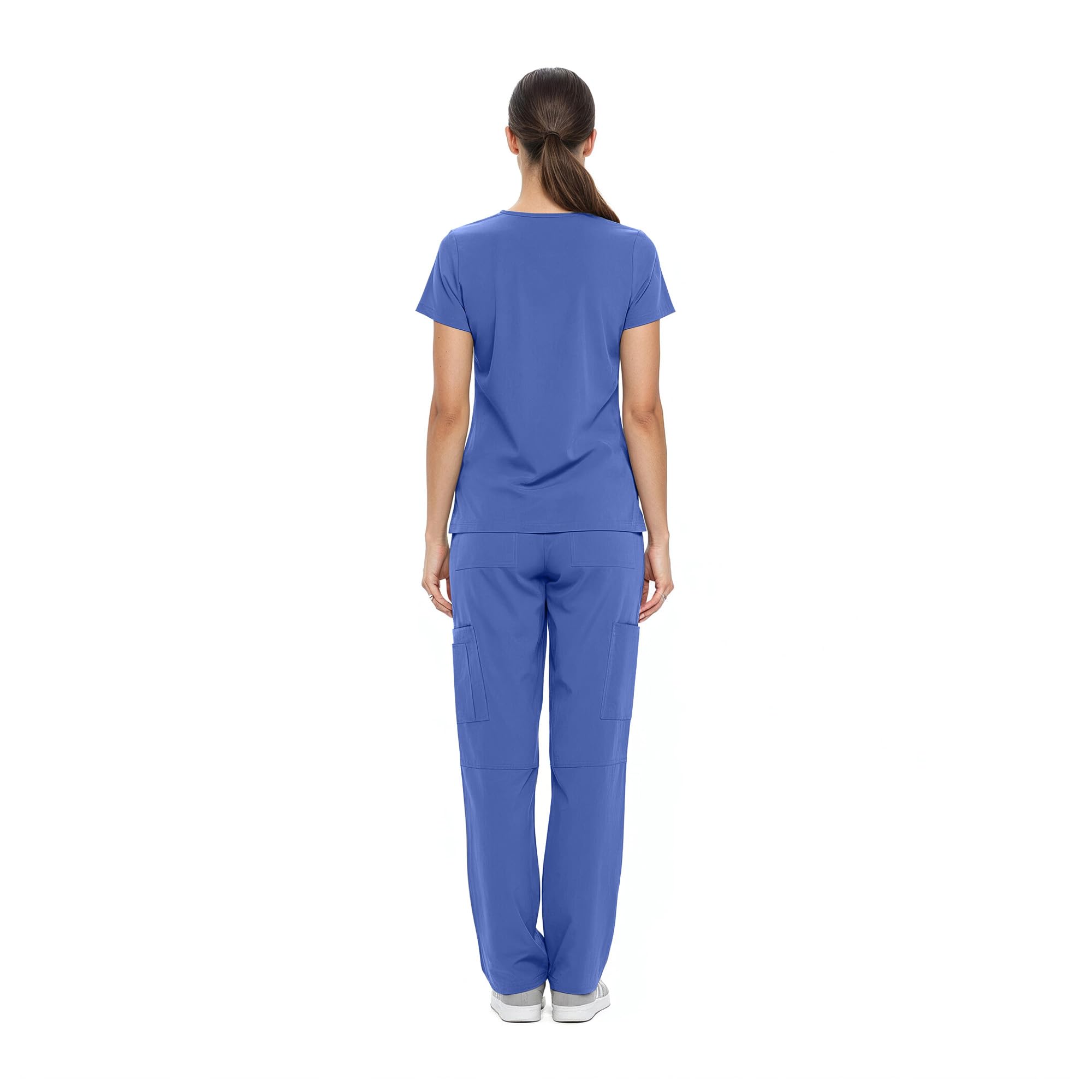 Natural Uniforms Women's Cool Stretch V-Neck Cargo Top and Pant Set 8400-9400, Ceil Blue, Large