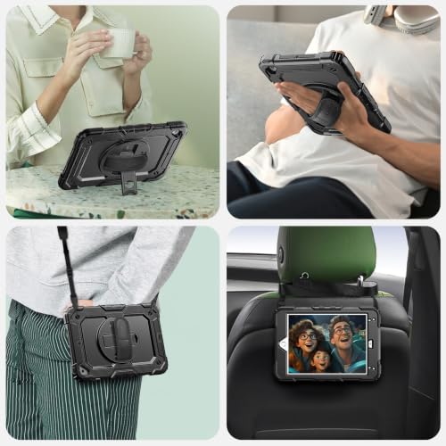 Image of SEYMAC Case for iPad mini 5 / Mini 4 7.9 Inch, Black | Full-body Shockproof Protective, 360 Rotating Stand, Built-in Screen Protector, Hand /Shoulder Strap