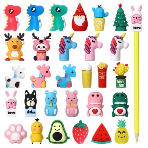 30 Pieces Pencil Toppers Animal Pencil Toppers Dinosaur Pen Toppers Clip on Pencil Classroom Prizes for Office Kids Back to School Student Supplies Party Favors (Mixed Style)