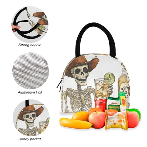 Drinking Skeleton Print Backpack Set with Lunch Bag, Large Capacity Travel Backpacks and Lunch Box Insulated for Commute Hiking Picnic4