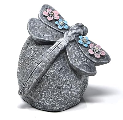 Gift Boutique Solar LED Dragonfly Garden Statue with Lights, Outdoor Resin Rock Decor for Patio Lawn Yard Pathway Flower Bed Decoration