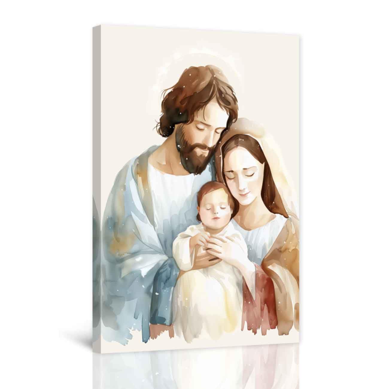 LZIMU Holy Family Picture Wall Art Christian Wall Decor Watercolor Jesus Family Painting Virgin Mary Joseph Canvas Prints Catholic Artwork for Church Decor Framed (White, 30.00 x 45.00 cms)
