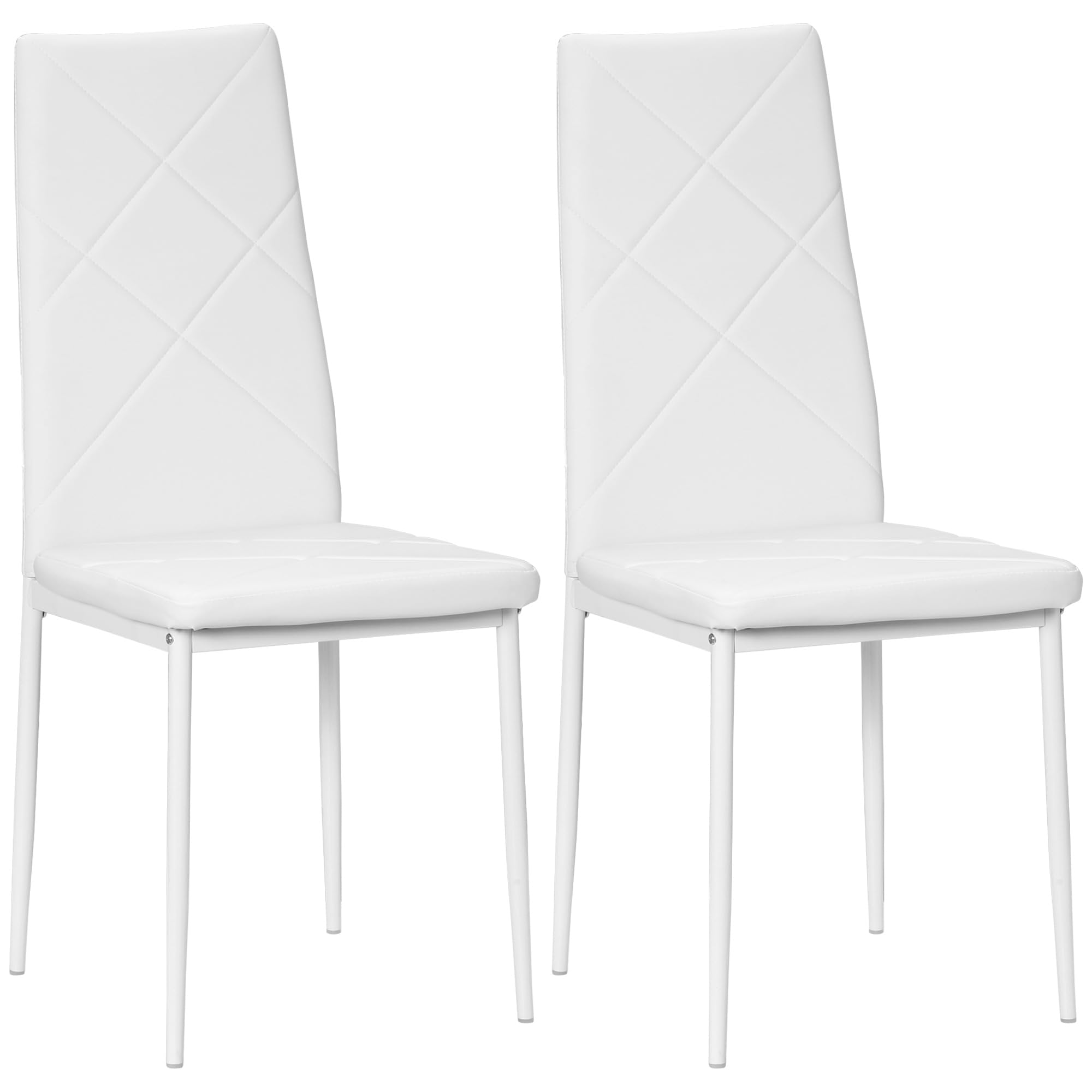 HOMCOM Lot de 2 Chaises Salle à Manger Moderne Dossier Haut, Blanc | Chaises de Cuisine, Style Maison de Campagne, Cadre en Bois de Pin, pour Salon, Chambre, Cuisine