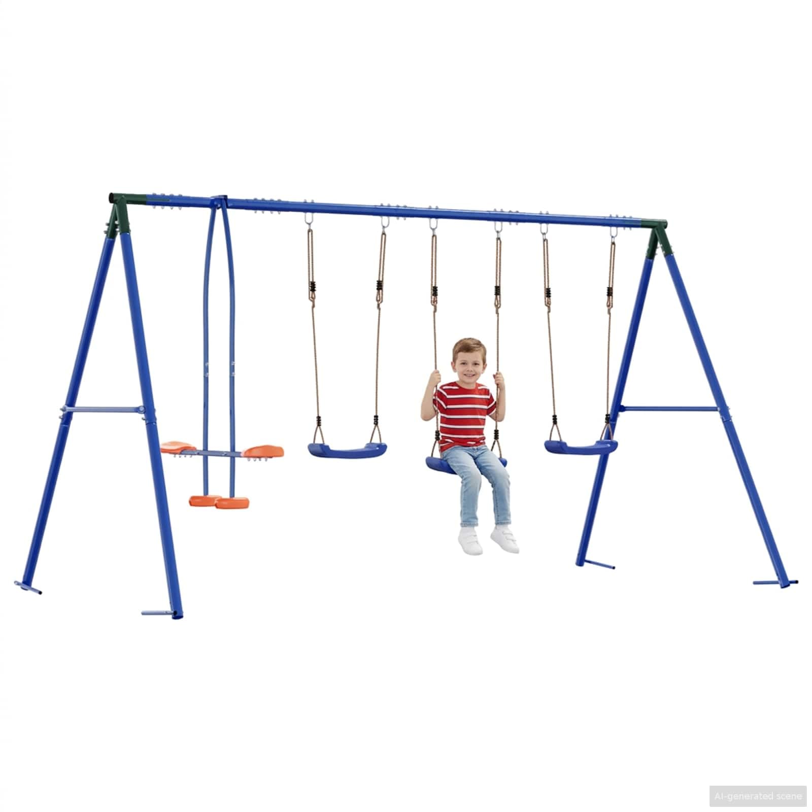 Outdoor Schaukelset Mehrfarbig 330 x 185 x 185 cm Stahl und PE wetterfest mit verstellbarem Sitz für Garten und Spielplatz, Klettergerüst, Rutsche, Wippe, Sandkasten, Kinderspielzeug draußen