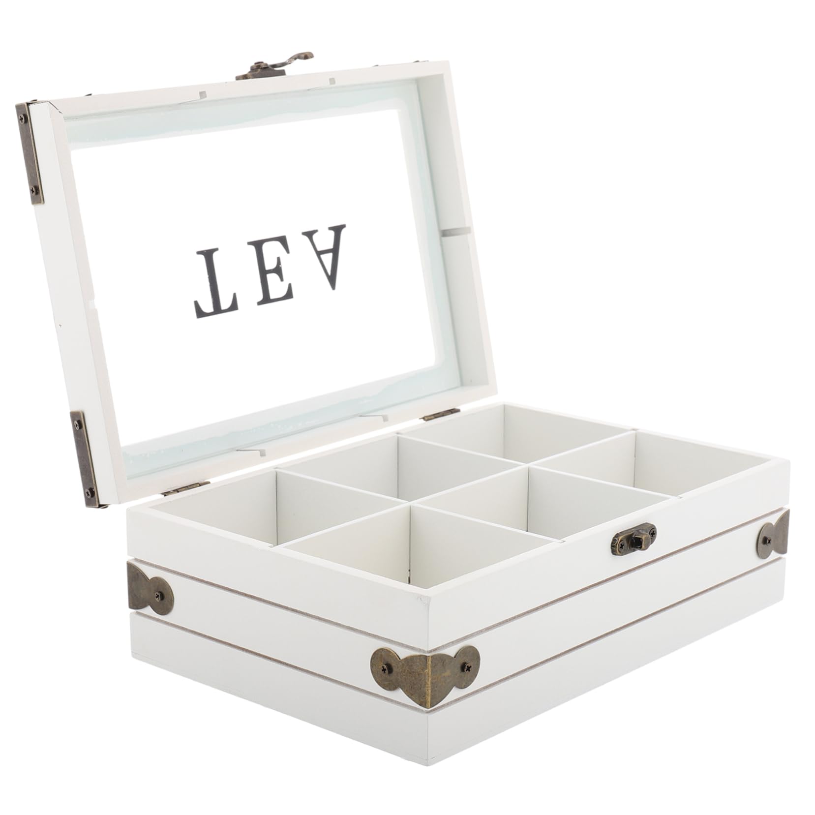 KOMBIUDA Organizador de Almacenamiento de Bolsitas de Té de Madera Blanco | 6 Compartimentos con Tapa, Estilo Vintage y Retro, Acabado Elegante para Orden Práctico en Cocina