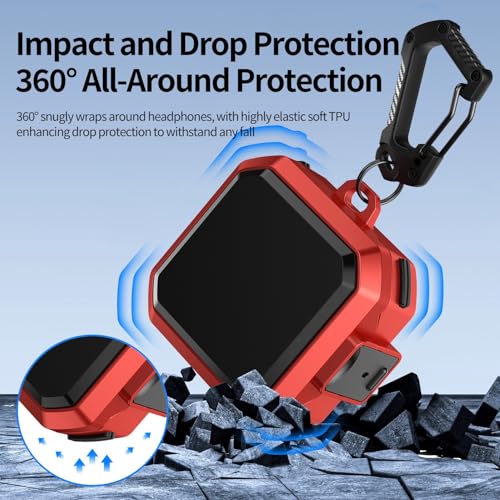 Image of Hybrid Lock Armor Case Cover for Samsung Galaxy Buds 4 and 4 Pro, Rugged, Shockproof with Heavy Duty Carabiner (Red, Armor with Lock)