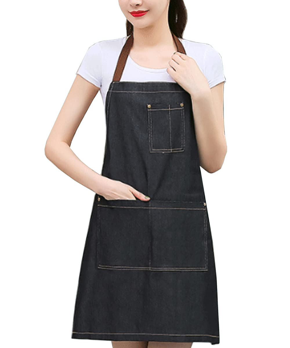 YEKEYI Denim Apron with Pocket Adjustable Kitchen Apron with 3 Pockets for Unisex,Apron for Women Men with Pocket for Cooking