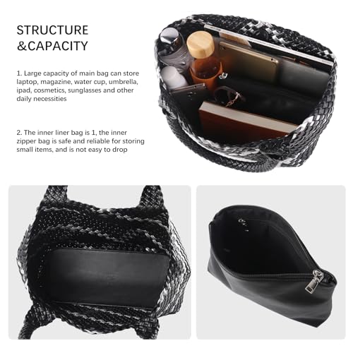 Image of Woven Tote Bag Womens Purse Vegan Leather Shoulder Handbags Fashion Summer Beach Tote Bags Large Travel Totes