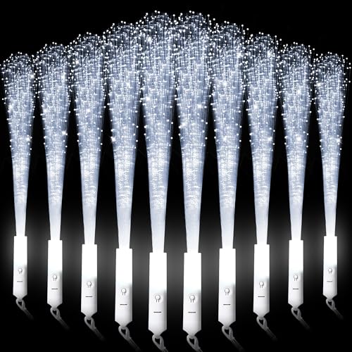 miikoul 36 Pcs Fiber Optic Wands White Glow Sticks LED Wedding Wand Light up Party Favor Sticks Flashing Wands with 3 Light Modes for neon Party Wedding Baby Shower Birthday Party Supplies