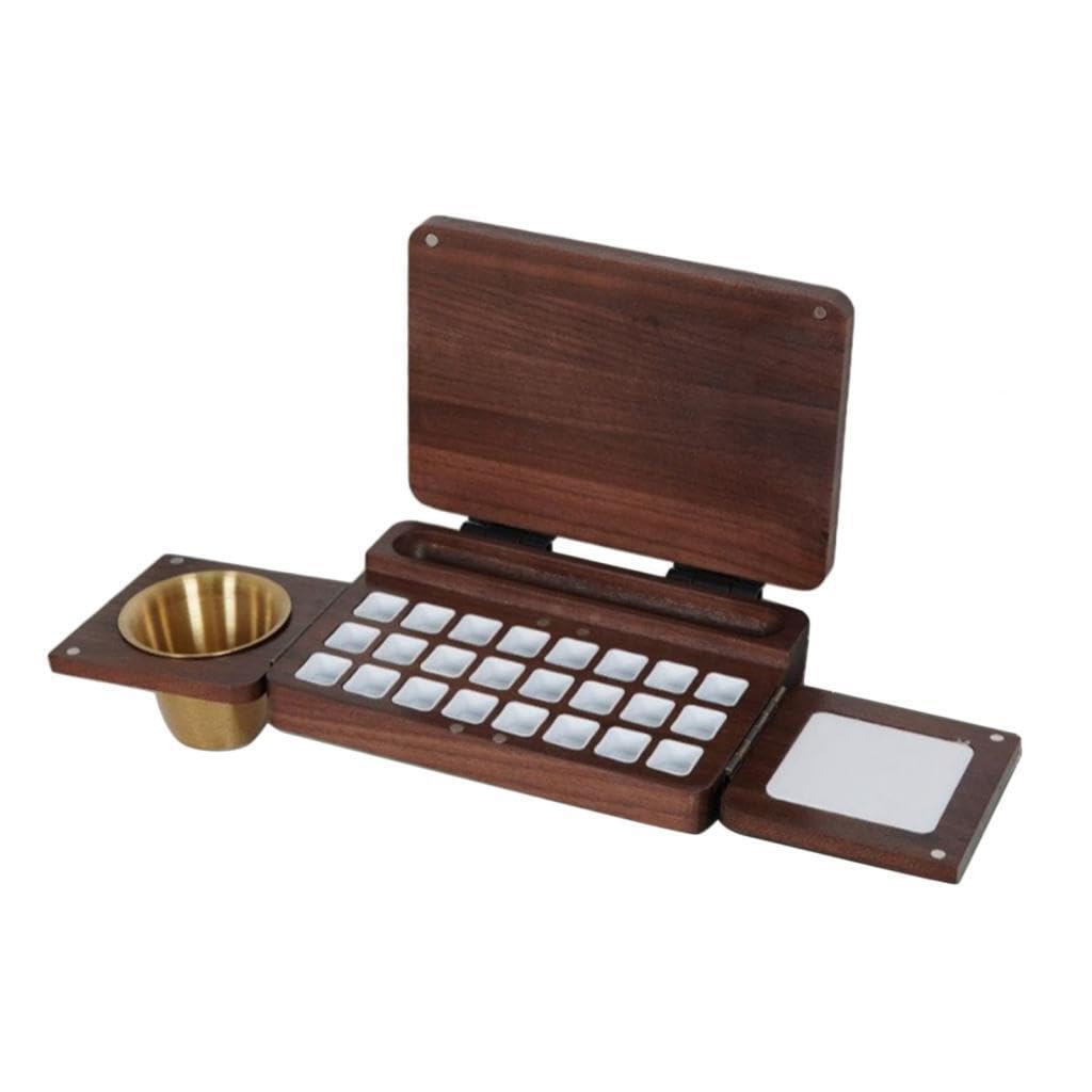 Palette Portable Empty Palette - Boîte à Peinture compacte en Bois pour Les Voyageurs, avec 24 Godets de mélange. Caractéristiques : Structure