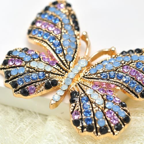 Image of Gyn&Joy Multi-Color Crystal Rhinestone Winged Butterfly Pin Brooch BZ030