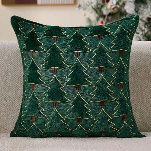 Image of Allorry Christmas Pillow Covers 20x20 inch Set of 2 Christmas Decorations Soft Plush Faux Fur Wool Green Christmas Tree Throw Pillow Cases Winter Holiday Decor for Sofa Living Room PT-012A20