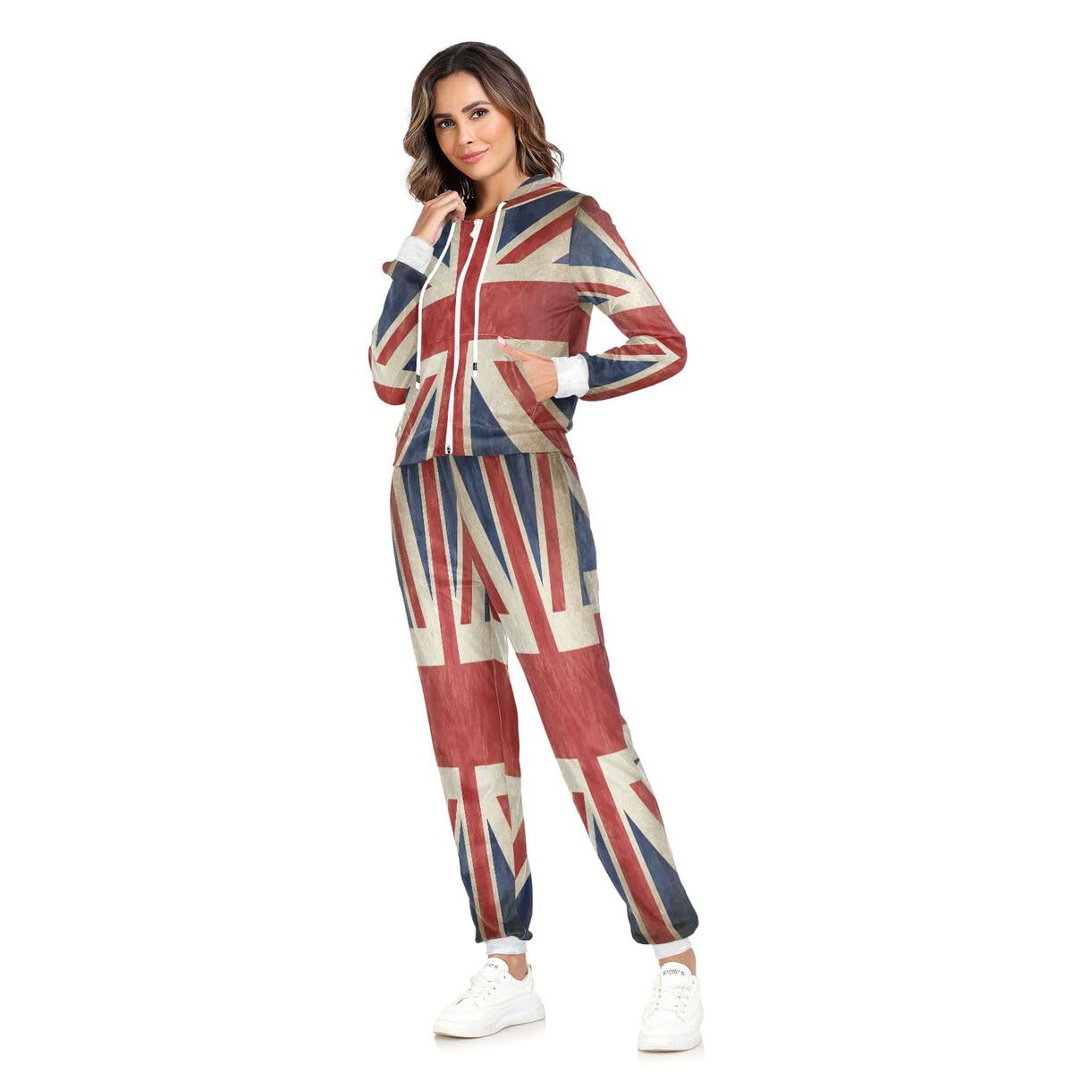 Conjunto deportivo de 2 piezas para mujer, diseño vintage de Inglaterra con la bandera del Reino Unido, conjunto deportivo de manga larga
