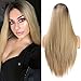 Produktbild YMHPRIDE Damen Lange Gerade Perücken Mode Braun Ombre Hitzebeständige Synthetische Mittelteil Perücke 55,9 cm