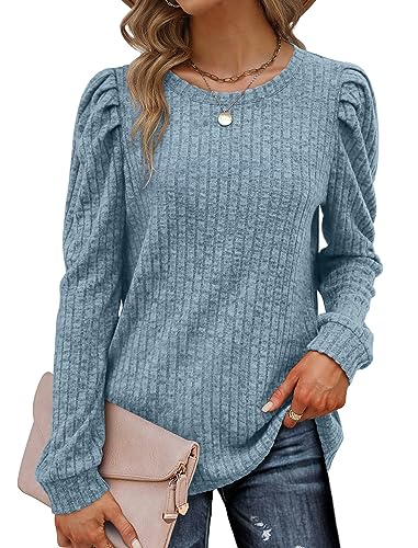 Geifa Womens Tunic Tops Long Sleeve Loose Fit Dressy Sweaters Trendy Blue XL
