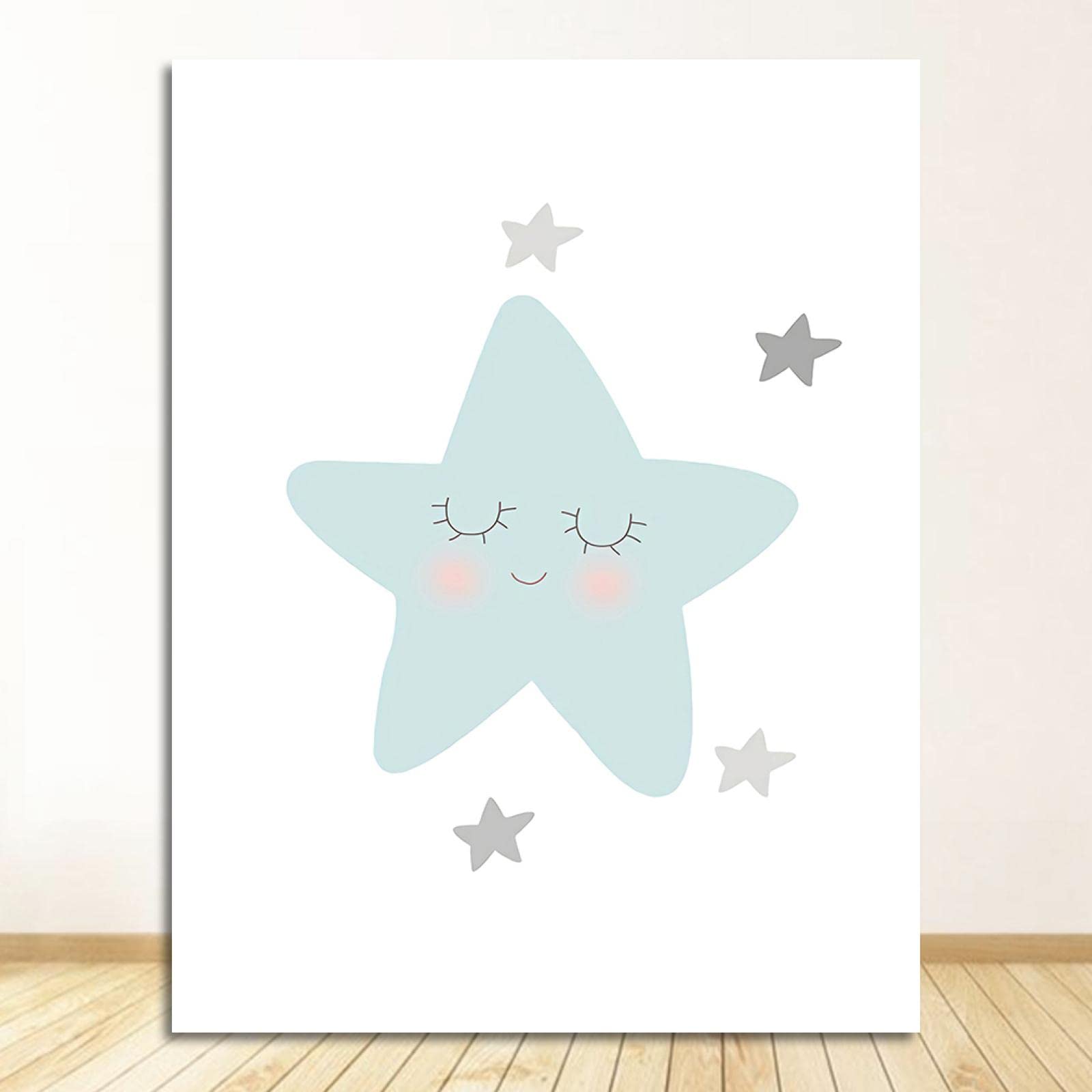 Niño Póster Impresión Arte de la pared Pintura en lienzo Nórdico Niños Decoración Imagen Bebé Dormitorio Decoración Luna Estrella Nube Guardería Citas 50x70cm (20x28in) x3 Sin marco