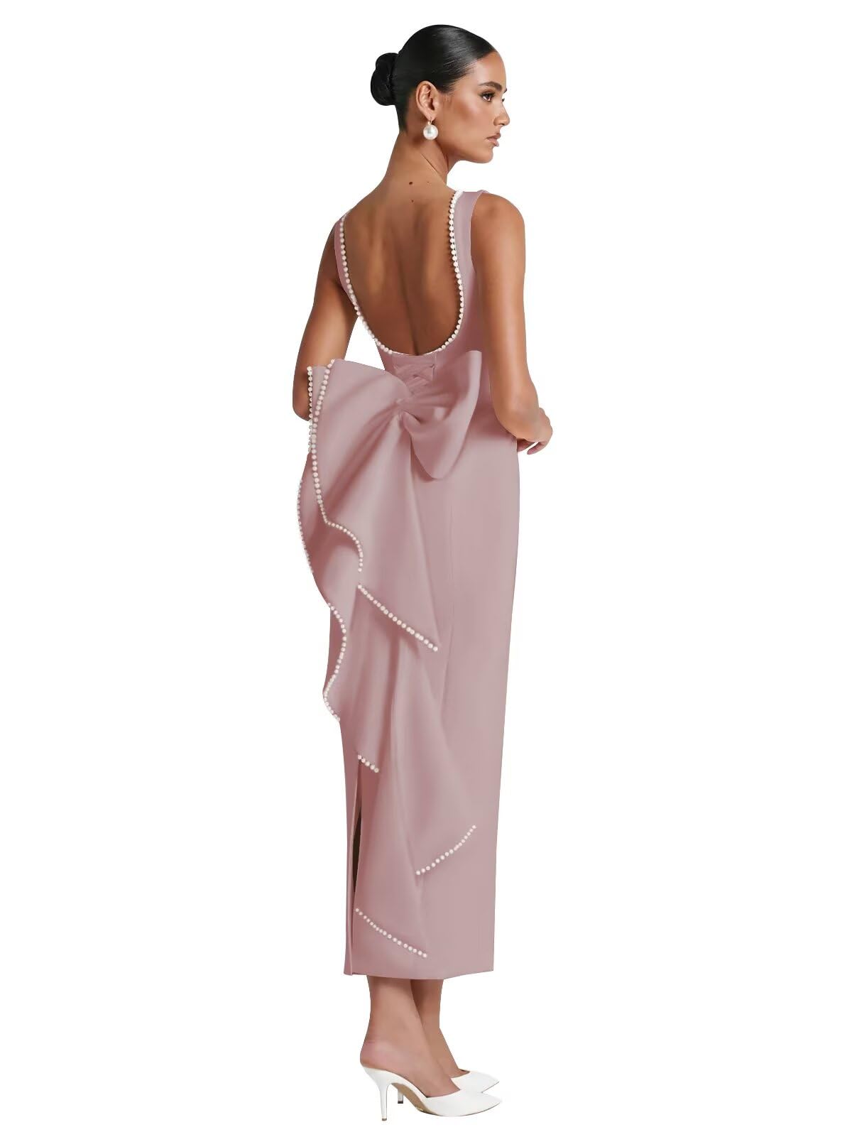 Maxianever Satin Wedding Dresses 2026 Midi Pearl Prom Cocktail Gown with Bow for Women