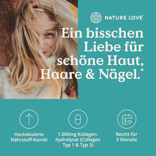 NATURE LOVE® Kollagen Komplex – 180 Kapseln – mit Hyaluron, Biotin, Selen, Zink, Vitamin C aus Acerola & Silicium aus Bambusextrakt – Collagen hochdosiert – laborgeprüft und in Deutschland produziert 2