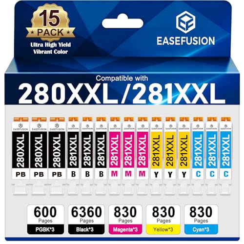 Image of 15 Pack 280XXL 281XXL 280 281 XXL Ink Cartridges to TR8620a TR8600 TR8620 TR8520 Ink Replacement for Canon PGI-280 CLI-281 XL to TR7520 TS702a TS9520 TS9521C TS6120 TS6220 TS9120 TS6320 TS8220 Printer
