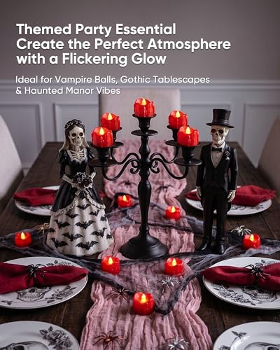 Image of Homemory 48-Pack Halloween Red Dripping Flameless Tea Lights, Battery Operated Flickering LED Candles, Safe for Pumpkins, Party & Holiday Decor, 1.58 inch D x 1.2 inch H, Warm White Glow
