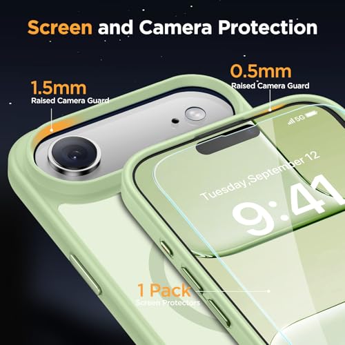 Image of Miracase Magnetic for iPhone Air Case with Screen Protector(Compatible with MagSafe), Slim Thin Translucent Matte Military-Grade Protected Phone Cover for iPhone 17 Air 6.5 inch, Green