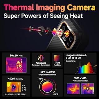 Ulefone Armor 27T Rugged Smartphone Thermal Imaging Android 15, 24GB+256GB, 10600mAh Wireless Charging 64MP Night Vision 6.78" FHD+ 120Hz IP68/69K Waterproof Dual SIM 4G Phones 3-Card Slot NFC