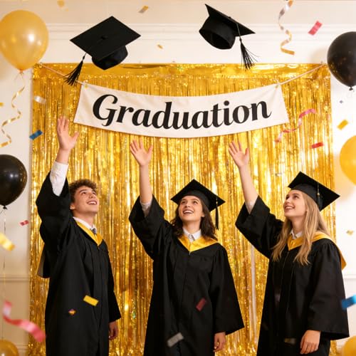 Image of 4Pcs Gold Fringe Backdrop 12.8x8.2 Feet Glitter Metallic Tinsel Foil Fringe Curtain, Gold Backdrop Curtain Door Streamers for Birthday Graduation Bachelorette Disco Christmas Party Decorations