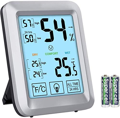 Habor FR Thermometre Interieur 6633, Grand Hygrometre Interieur Rétro-éclairé, Termomètre Maison, Enregistrements 24H/Min/Max, pour Le Confort de La Pièce du Bureau