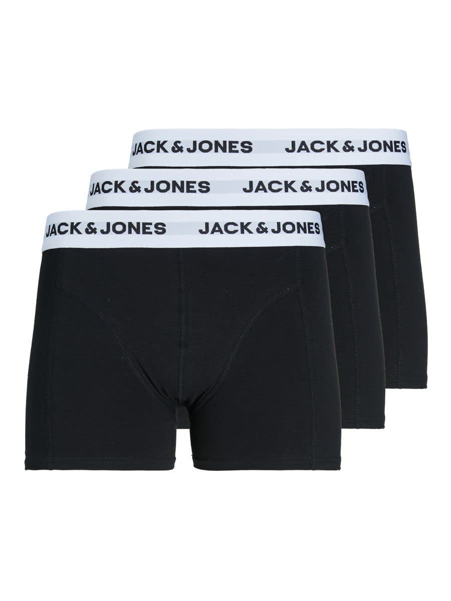 Jack & Jones men's JACBASIC WHITE WB TRUNKS 3 PACK Boxer Shorts, Black/Pack:Black - Black, M