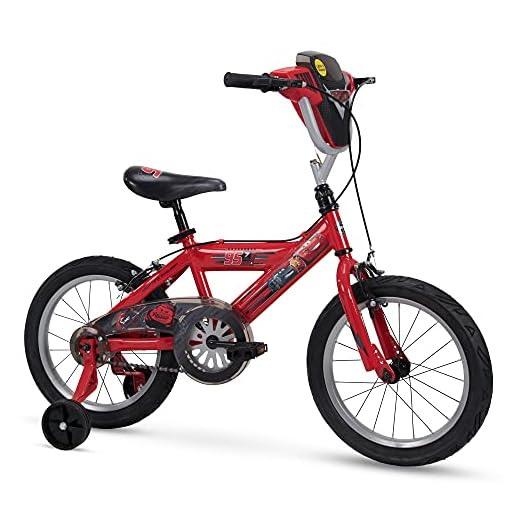 Huffy Disney Cars Kid Bike Quick Connect Assembly, Handlebar Plaque w/ Sounds & Training Wheels, 16" Red