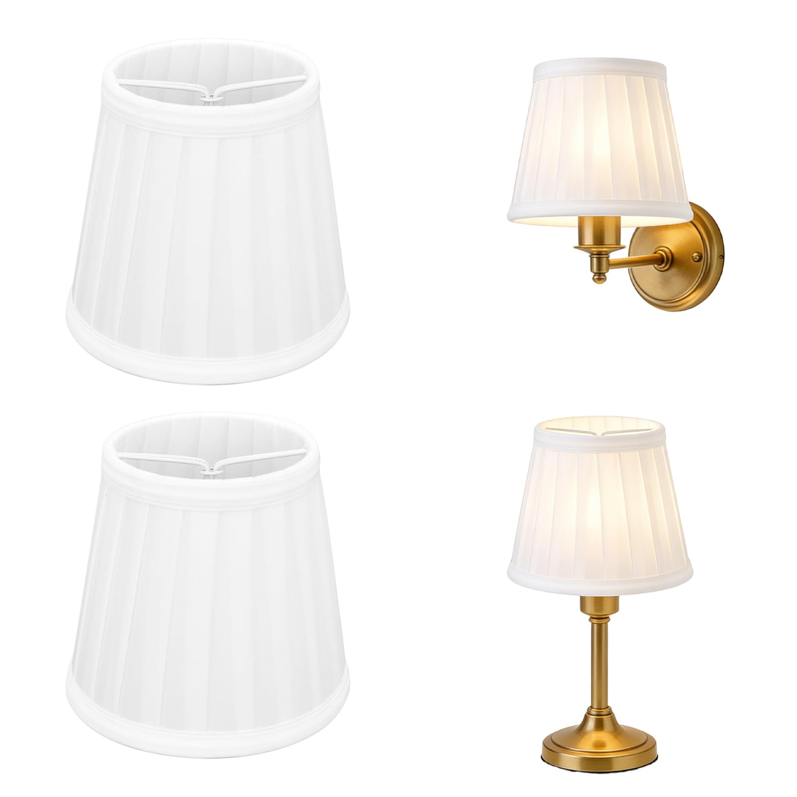 2 pcs Lamp Shades,Fabric Lampshade with Folds Clip On Lamp Shade for E14 Bulbs Nordic Style Lampshade Chandelier Lighting Accessories for Home Decoration White