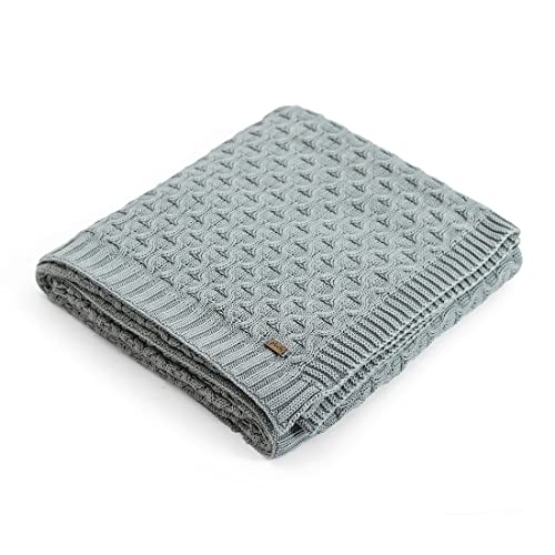 Image of Pluchi Kelly Knit Cotton Knitted Textured All Season AC Throw Blanket for Sofa (Luxurious,125cm X 150cm, 49 x 59 Inches) (Medium Grey)