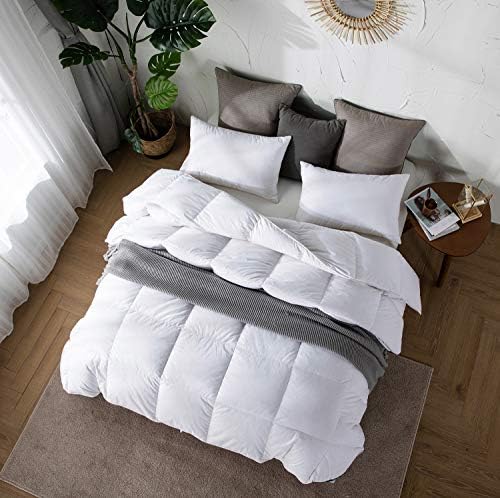 Amazon Brand - Umi Duck Feather Duvet Down Duvet 13.5tog feather duvet Winter Duvet King Size,100% White Cotton Fabric,Super Soft,Extra-warm,OEKO-TEX(225x220cm,White)
