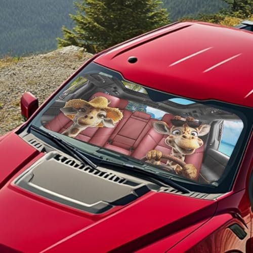 Image of Funny Giraffes Car Front Windshield Sun Shade Sun Shade for UV Protection Foldable Front Window Cover Sun Visor Protector Accessories for Cars Truck SUV