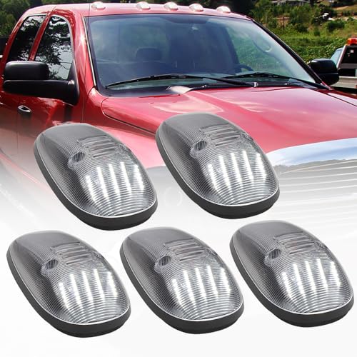 Mingrui test 5Pcs White LED Cab Roof Marker Light for 1999-2001 Dodge Ram 1500, 1999-2002 Ram 2500 3500 Pickup Trucks Front Top Clearance Light Roof Running Light Clear Lens