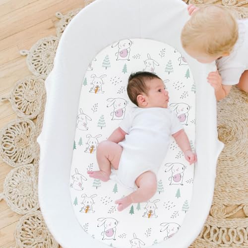 Image of Stretch Fitted Bassinet Sheet Set BROLEX 2 Pack Cradle Sheets for Bassinet Pad /Mattress,Unisex Boys Girls,Ultra Soft,Pink-Bellied Rabbit