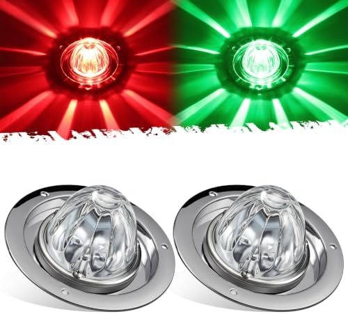 Partsam 2x Glass Watermelon Lights Dual Color Red Green LED with SS Bezel and Base Marker Turn Auxiliary Lights for Trucks Trailers RVs, 12V