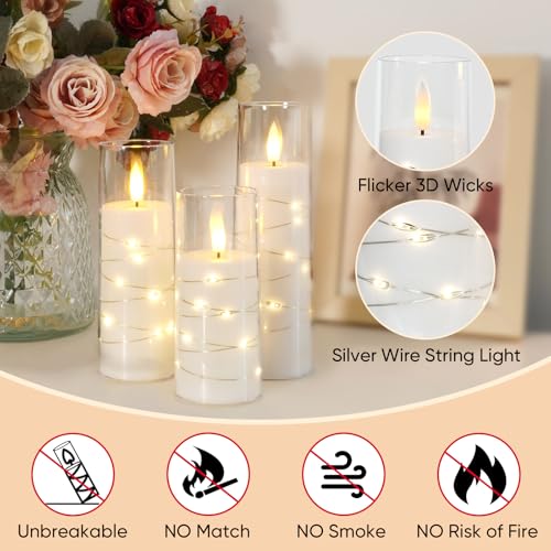 Image of Raycare Flameless Candle with Remote Timer - 5 Flickering Acrylic Battery Operated LED Pillar Candles with Embedded Star String for Christmas, Wedding, Home Decor, and as a Gift(White)
