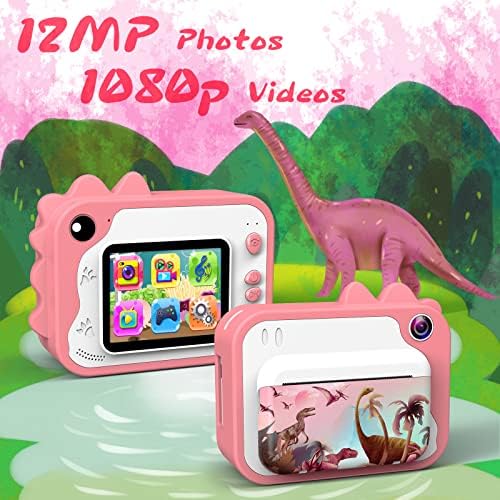 Uleway Instant Print Camera for Kids, Portable Creative Toy Gifts for Girls and Boys, Zero Ink Kids Camera with 3 Rolls Print Paper, 32GB TF Card, Color Pens, 1080P HD Digital Video Recorder (Pink)
