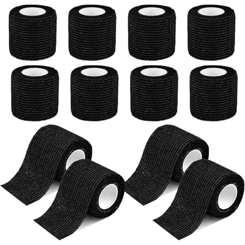 12Rollos 5cmX4.5m Venda Cinta Bendaje Adhesiva,Venda Cohesiva,Vendaje Autoadhesivo Deportiva Tape,Vendas autoadhesivas para Crossfit, Futbol, Fisioterapia y Veterinaria(Negro)
